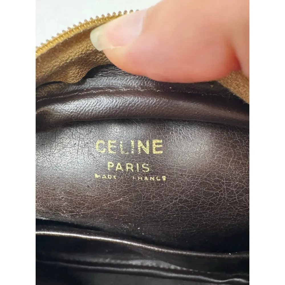 Celine Macadam Vintage Crossbody Bag Beige Brown Leather Made in France